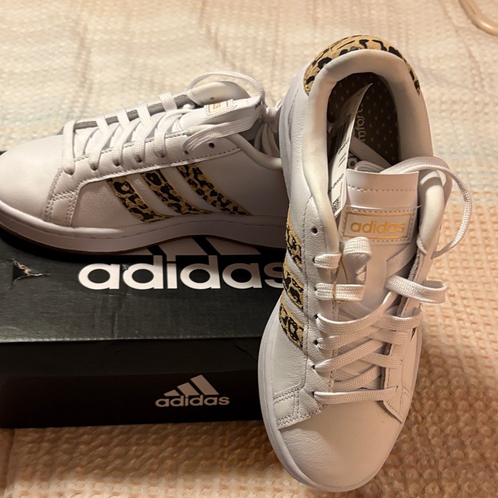 Adidas White Sneakers with Animal Print Accents